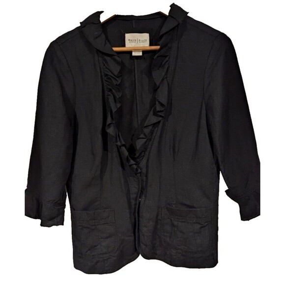 White House Black Market Jackets & Blazers - White House Black Market ruffles cropped blazer Sz 10 linen‎ blend Office Career